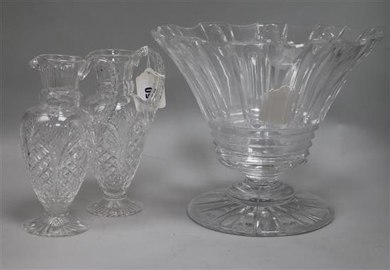 A heavy cut glass fruit bowl and a pair of cut glass jugs (3)